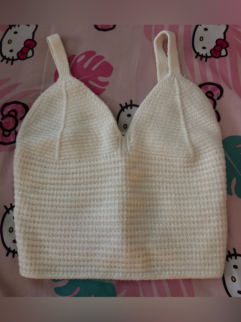 Forever 21 Ivory Waffle Knit Cropped Tank